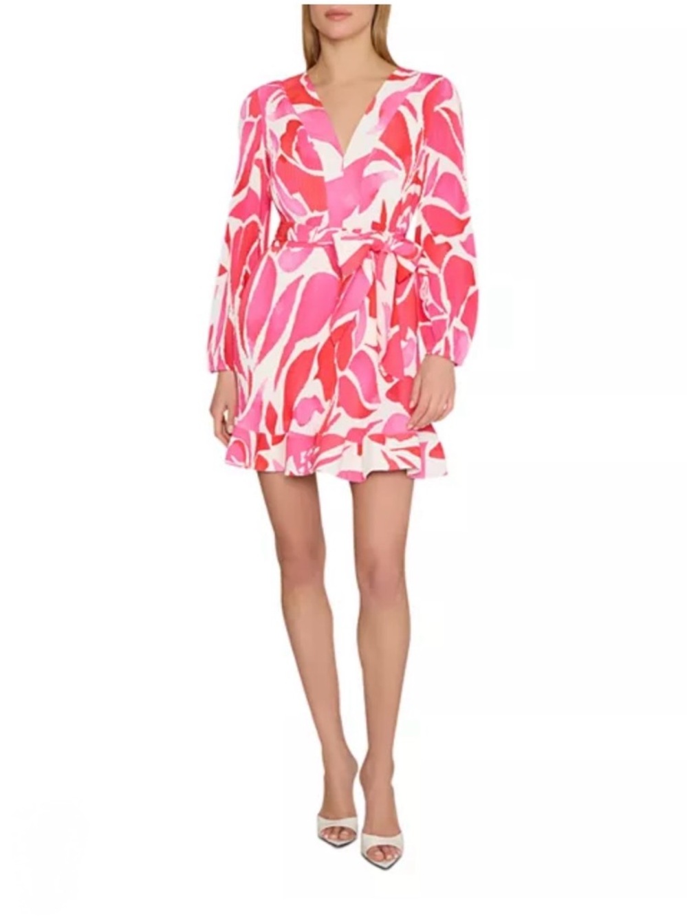 Milly Liv Dream Rose Pink & White Abstract Pleated Mini Dress size 2